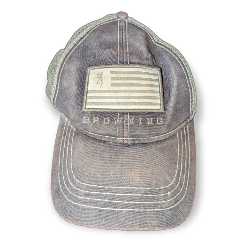 BROWNING American Flag Logo Adjustable Adult Gray Baseball Cap Hat Trucker